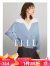 ELLE法式设计感假两件毛针织衫女2024春装新款拼接撞色软糯毛衣 蓝色 L