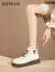 达芙妮（DAPHNE）马丁靴女靴2024新款英伦风春秋单靴厚底女士短靴皮靴子女 米白色 跟高3.5cm 37 标准尺码