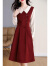 莉纱芙特假三件连衣裙女2023秋冬款复古裙子设计感 酒红色 S 85-98斤