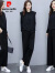 皮尔卡丹时尚套装春季新款马甲三件套女韩版长袖卫衣大码休闲运动套装女针 咖啡色 三件套 L 100115斤
