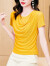 皮尔卡丹短袖T恤女士夏季2024年新款堆堆领设计感不规则亮丝网纱小衫上衣 黄色 3XL 135-145斤