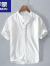 罗蒙（ROMON）棉麻T恤男士夏季日系复古亚麻短袖中国风白色polo.衫立领 白色 M105-125斤