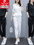 皮尔卡丹时尚休闲运动套装女2024夏季新款宽松连帽短袖两件套套装时尚女装 米白色 L(建议100-115斤)