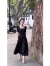 韩善樱法式气质感黑色连衣裙女装2024夏季新款独特超好看时尚裙子 黑色短款连衣裙 S
