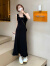 浪莎（LangSha）早春季2024年新款小个子黑色中长裙子法式气质针织背心连衣裙女装 黑色 均码