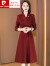皮尔卡丹（pierre cardin）喜妈妈婚礼服年轻款高端大气喜婆婆婚宴装平时可穿连衣裙女秋季20 红色 XL