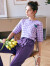 Olrain欧芮儿棋盘格针织衫女夏季修身时尚刺绣冰爽丝薄款套头衫 紫色 155/80A/S