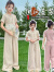 迪士尼（Disney）女童夏季套装2024新款女大童国风中式纯色T恤儿童阔腿裤两件套 咖色 160建议身高150-160年龄12-14岁