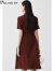 帕罗（PALUOPO）夏季新款连衣裙女23姆米真丝冠乐绉短袖100%桑蚕丝收腰显瘦裙子 红棕 M(160/84A)