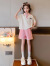 迪士尼（Disney）女童夏装短袖套装2024新款儿童洋气翻领上衣小女孩宽松短裤两件套 粉色蝙蝠袖套装 120cm