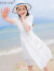 珂语瑶喇叭袖蕾丝刺绣连衣裙女夏季时尚气质减龄波西米亚甜美雪纺沙滩裙 白色 M