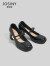 卓诗尼包头凉鞋女2024年夏季新款珍珠方头单鞋子气质粗跟高跟玛丽珍鞋女 黑色包跟-6.5CM 38