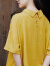 如素慢衣夏季新款文艺水洗棉麻翻领减龄宽松套头纯色T恤女33555 黄色 均码