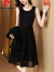 皮尔卡丹（pierrecardin）高端奢华品牌连衣裙套装女2024夏季洋气减龄时髦百搭背心裙两件装 黑色 2XL