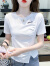 啄木鸟不规则短袖t恤女夏2024新款设计感小众修身显瘦圆领开叉短款上衣 白色 XL
