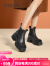 KISSCAT接吻猫女靴春秋新款短筒切尔西靴中跟瘦瘦靴女时装靴KA43588-51 黑色 34