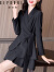 歌珀莱品牌女装秋2023新款别致独特的裙子收腰赫本风小黑裙西装两件套装 黑色 L