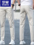 罗蒙（ROMON）高端米白色纯棉休闲裤男士直筒修身夏季薄款9分男裤冰丝九分裤子 米白色 28