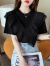 LANWEIFEILEI短袖T恤女夏季新款洋气修身设计感小众荷叶边白色上衣潮 黑色 面料 2XL 建议135-145斤