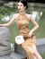 杜艳枝（DuYanzhi）2023春夏新款国潮气质女装复古新中式茶色旗袍 开衫 S 95斤以下