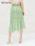 MO&Co.夏季碎花半身裙桑蚕丝混纺茶歇裙小众设计MBB2SKT012 白底绿印花 S/160