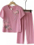 Lauaird 中老年女装夏季套装棉麻妈妈装短袖T恤裤子两件套老人奶奶衣服 紫玫红-套装 3XL建议120-135