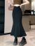 萧遇（XIAOYU）开叉鱼尾裙半身裙女2024春季弹力高腰包臀裙中长款a字裙 黑色 M(建议：95-105斤)