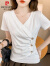 皮尔卡丹夏季短袖t恤女装2024新款韩版宽松潮流纯色棉t恤衫女士打底衫上衣 白色 L（105-115斤）