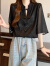 皮尔卡丹2024年新中式轻国风短袖衬衫女夏季显瘦遮肚子雪纺T恤上衣衬衫 黑色 3XL-135-145斤