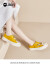 快乐玛丽（J&M）帆布鞋女士乐福鞋2023春夏新款小白鞋厚底休闲时尚一脚蹬女鞋 黄色 35