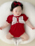 迪士尼品牌婴儿夏装礼服新生儿衣服女宝宝连体衣满月百天哈衣夏季薄款 枣红色 59cm