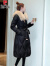 皮尔卡丹黑色羽绒服女2023年冬季新款时尚洋气中长款过膝大毛领加厚外套 卡其色 S 建议90-102斤
