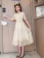 迪士尼（Disney）小女孩裙子8一12岁连衣裙2024新款儿童裙子夏季小香风甜美公主裙 米白色 170cm