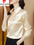 皮尔卡丹真丝衬衫女士装夏季新款时尚洋气长袖衬衣气质高端桑蚕丝上衣显瘦 米白色 3XL 130140斤