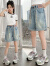 迪士尼（Disney）女童牛仔裤夏季2024新款洋气裤子儿童百搭裤子韩版女大童五分裤薄 蓝色 130cm