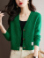 歌米拉（Gemila）针织开衫女春季新款女装毛衣外套小个子短款高腰外搭上衣 绿色 M