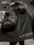 吉普（JEEP）羽绒服男士2023冬季中长款潮流工装大毛领韩版加厚帅气派克服外套 黑色+毛衣高 XL 165-175CM，120-130斤