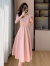 拉夏贝尔（La Chapelle）裙子女夏季2024新款法式气质小众设计感泡泡袖U型领提花连衣裙 粉色 S (建议80-100斤)