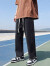 NASA MARVEL美式复古牛仔裤男秋冬新款宽松直筒男士休闲裤潮牌学生九分阔腿裤 黑色 XL