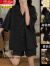 浪莎（LangSha）ins风纯黑色睡衣女短袖夏季新款韩版网红纯色简约纯棉家居服套装 全黑纯色双短 XL(110-125斤)