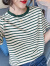 皮尔卡丹女装2024年新款潮绿色时尚简约条纹t恤女短袖宽松半袖体恤夏季 红色条纹 XL(115-125斤拍)