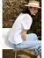 AMII2023夏新款圆领撞料拼接碎褶白T恤设计感短袖女小众上衣小衫 本白 165/88A/L