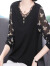 璟浩中年妇女秋冬天穿的蕾丝打底衫秋装新款洋气t恤女黑色洋气 黑色 M 9005斤
