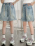 迪士尼（Disney）女童牛仔裤夏季2024新款洋气裤子儿童百搭裤子韩版女大童五分裤薄 蓝色 130cm