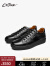 卡地爵士（CDJAZZ）男鞋超轻小黑鞋鸵鸟皮休闲运动鞋透气板鞋男士皮鞋 黑色1 40/250