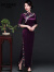 ODYBIRD品牌女装婚宴旗袍2023新款醋酸缎复古高贵优雅喜婆婆婚礼礼服长款 紫色 S