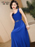 帝弗·润驰2024夏装新款质感长丝气质女神范吊带连衣裙修身蓝色长裙 蓝色 M