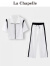 拉夏贝尔（La Chapelle）短袖长裤运动套装女2024夏季新款女装两件套黑白撞色休闲百搭潮 灰色 155/80A(S)