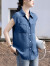 拉夏贝尔（La Chapelle）女装牛仔无袖衬衫夏季2024新款韩版复古时尚百搭通勤轻薄牛仔衬衣 浅蓝色 S