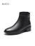 百思图冬季商场新款百搭时装靴黑色小踝皮靴粗跟女短靴TJ447DD3 黑色 36